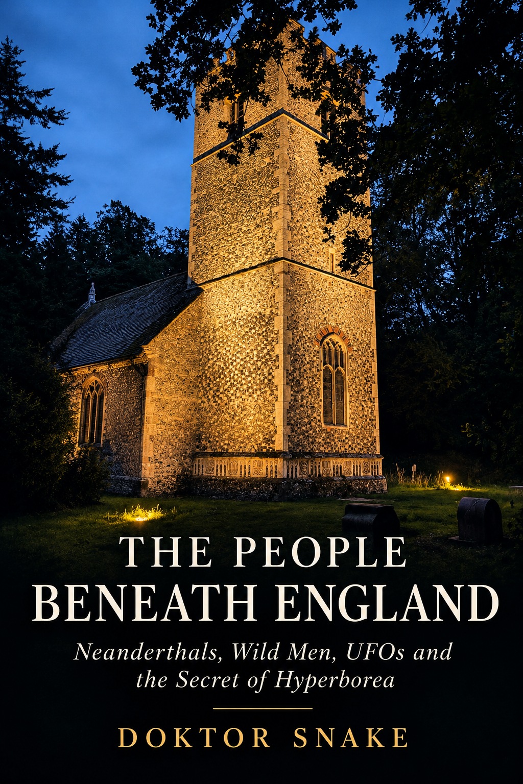 The People Beneath England book cover: Santon Downham church tower at twilight